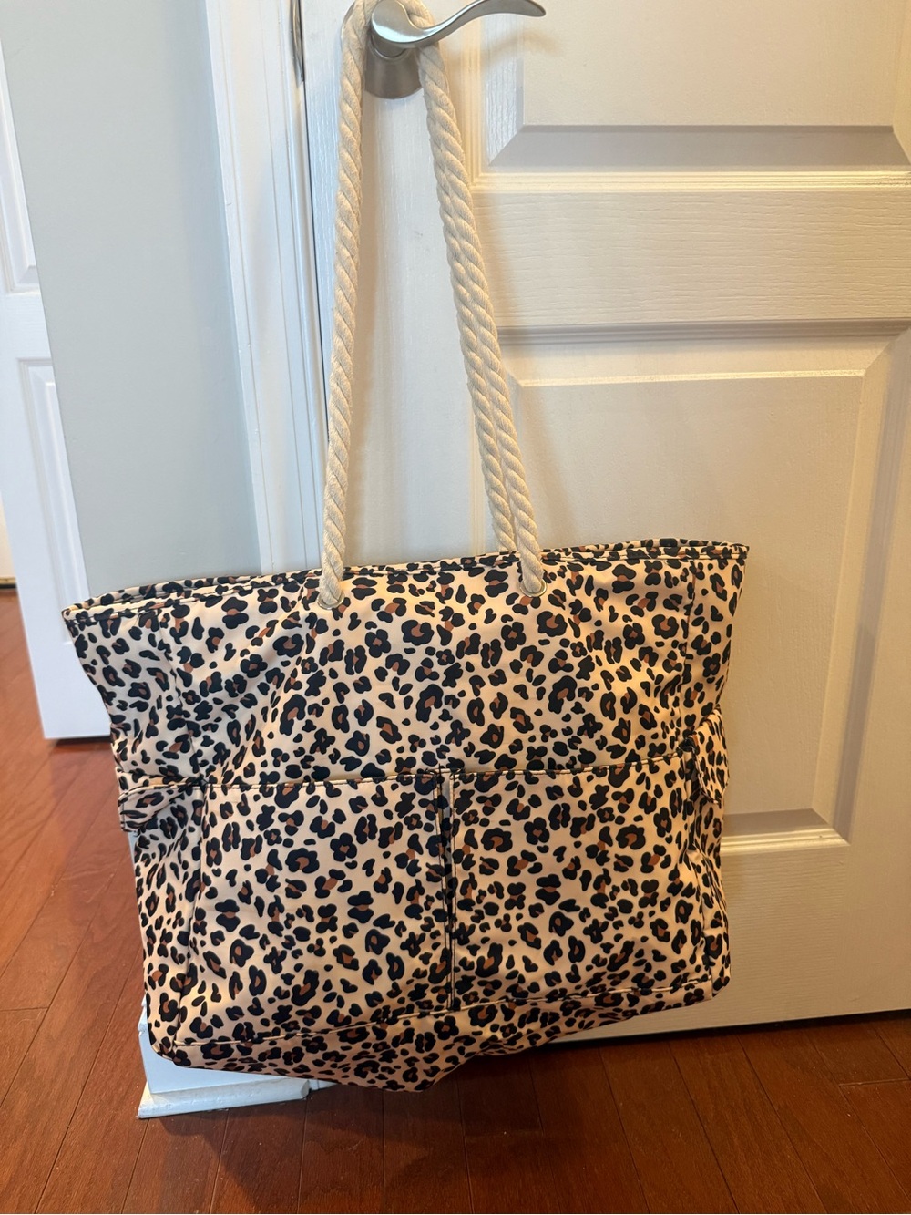 Leopard Print Rope-Handle Tote Bag - Beige/Black - Picture 2 of 10